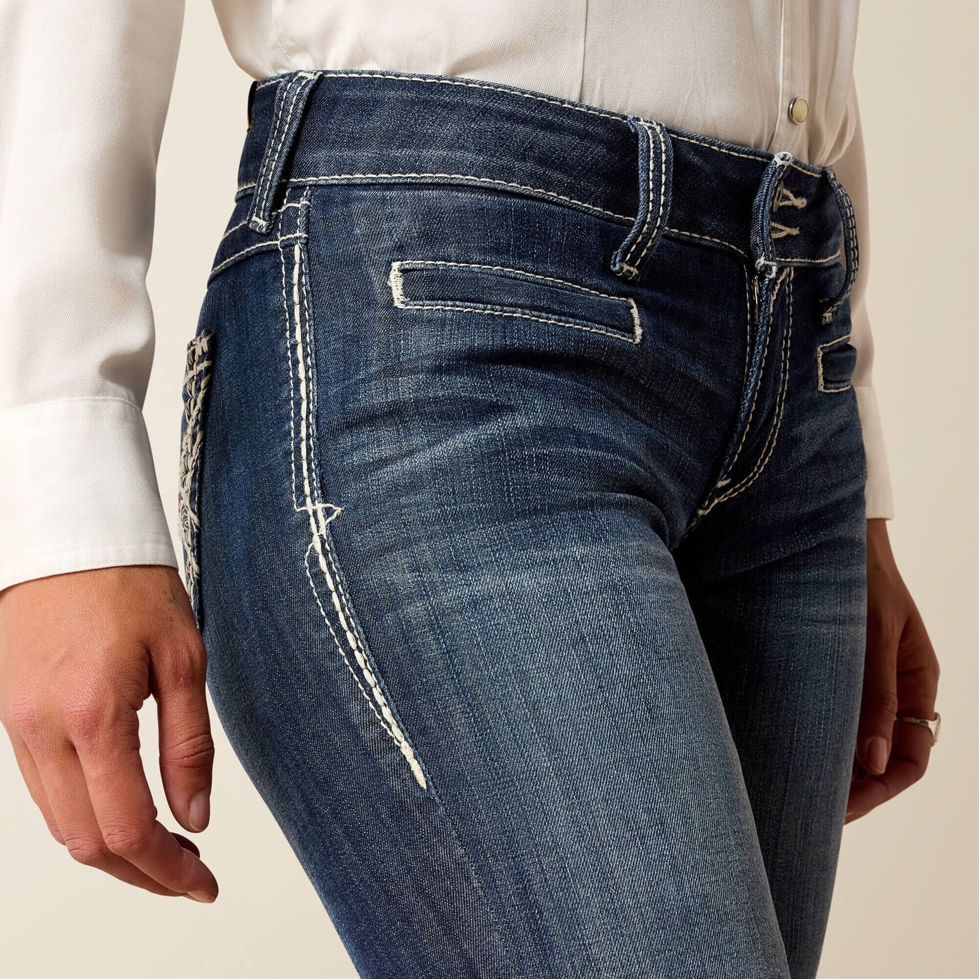 Trouser Mid Rise Stretch Entwined Wide Leg Jean