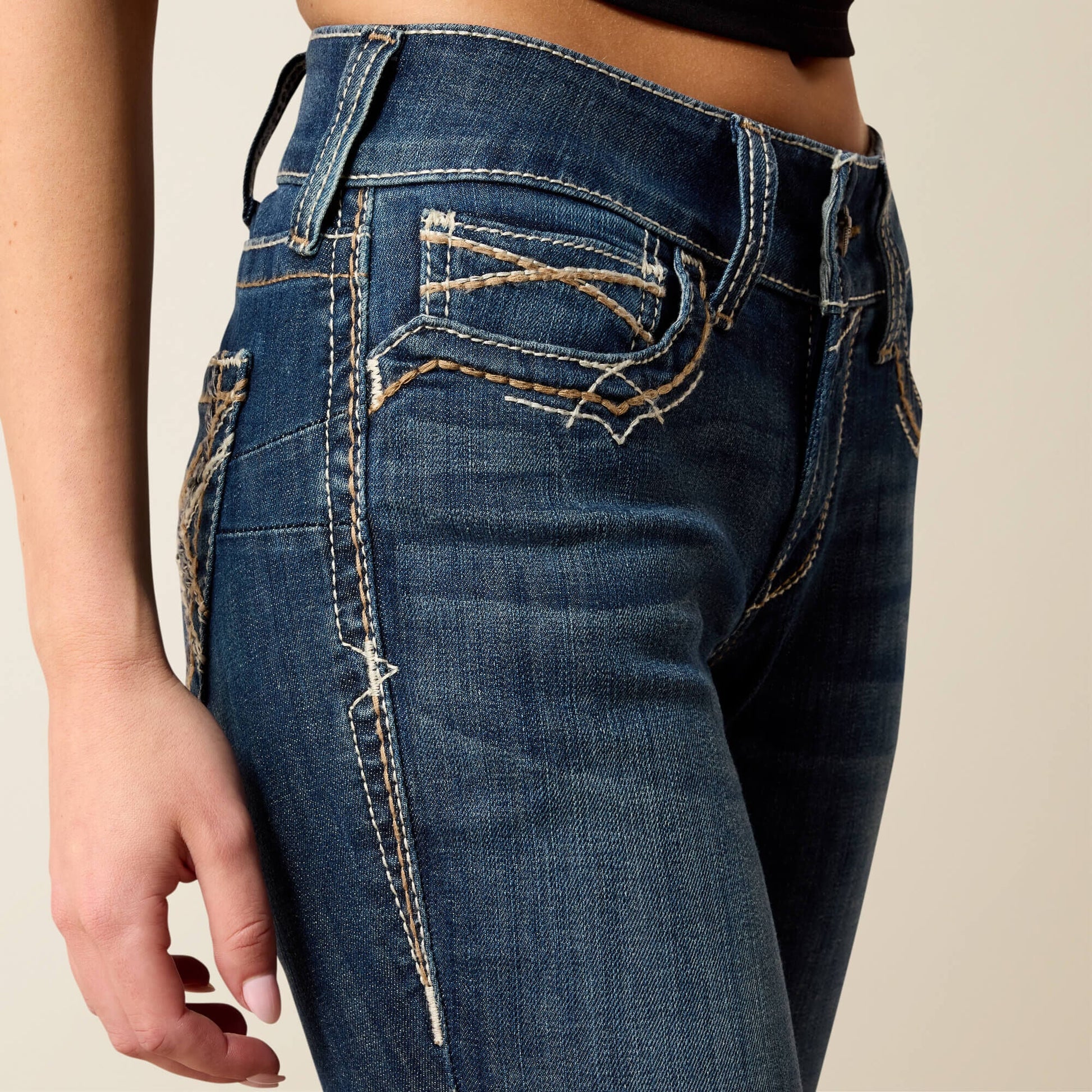 R.E.A.L. Mid Rise Stretch Entwined Festival Boot Cut Jean