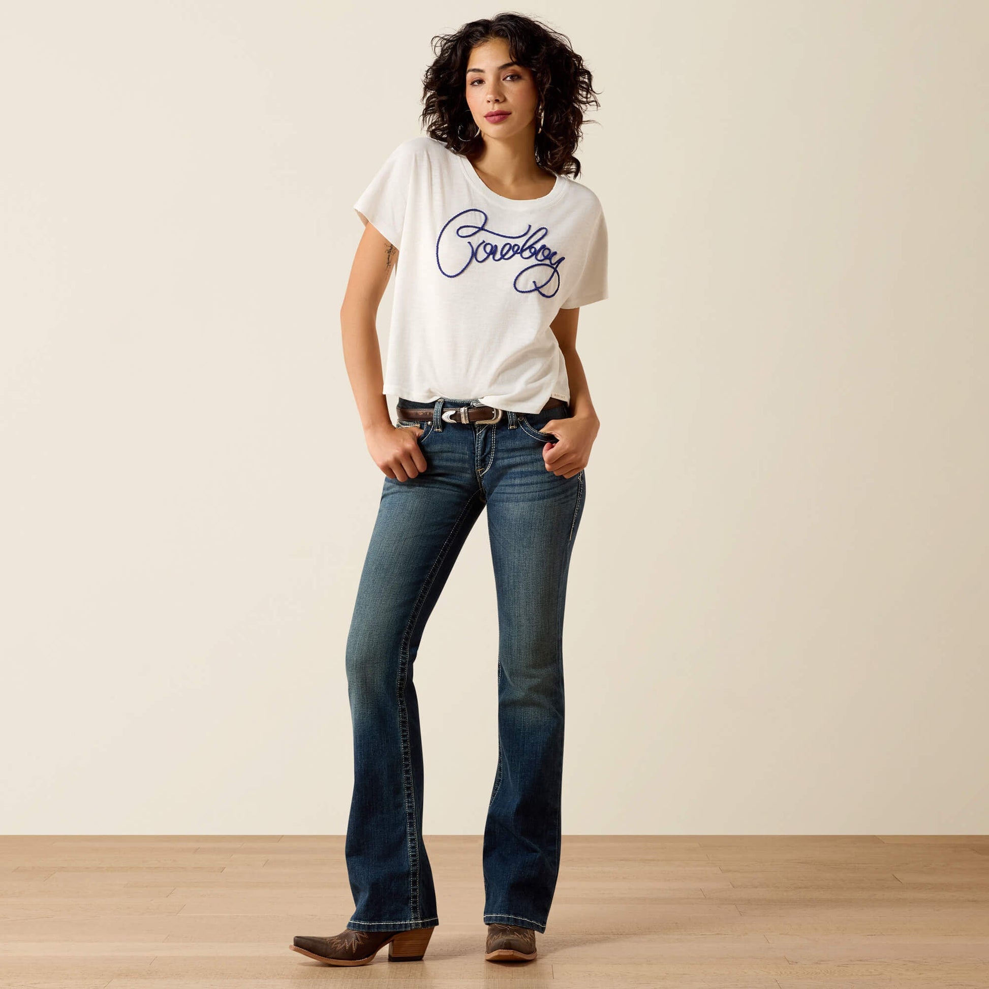 R.E.A.L. Mid Rise Stretch Whipstitch Boot Cut Jean